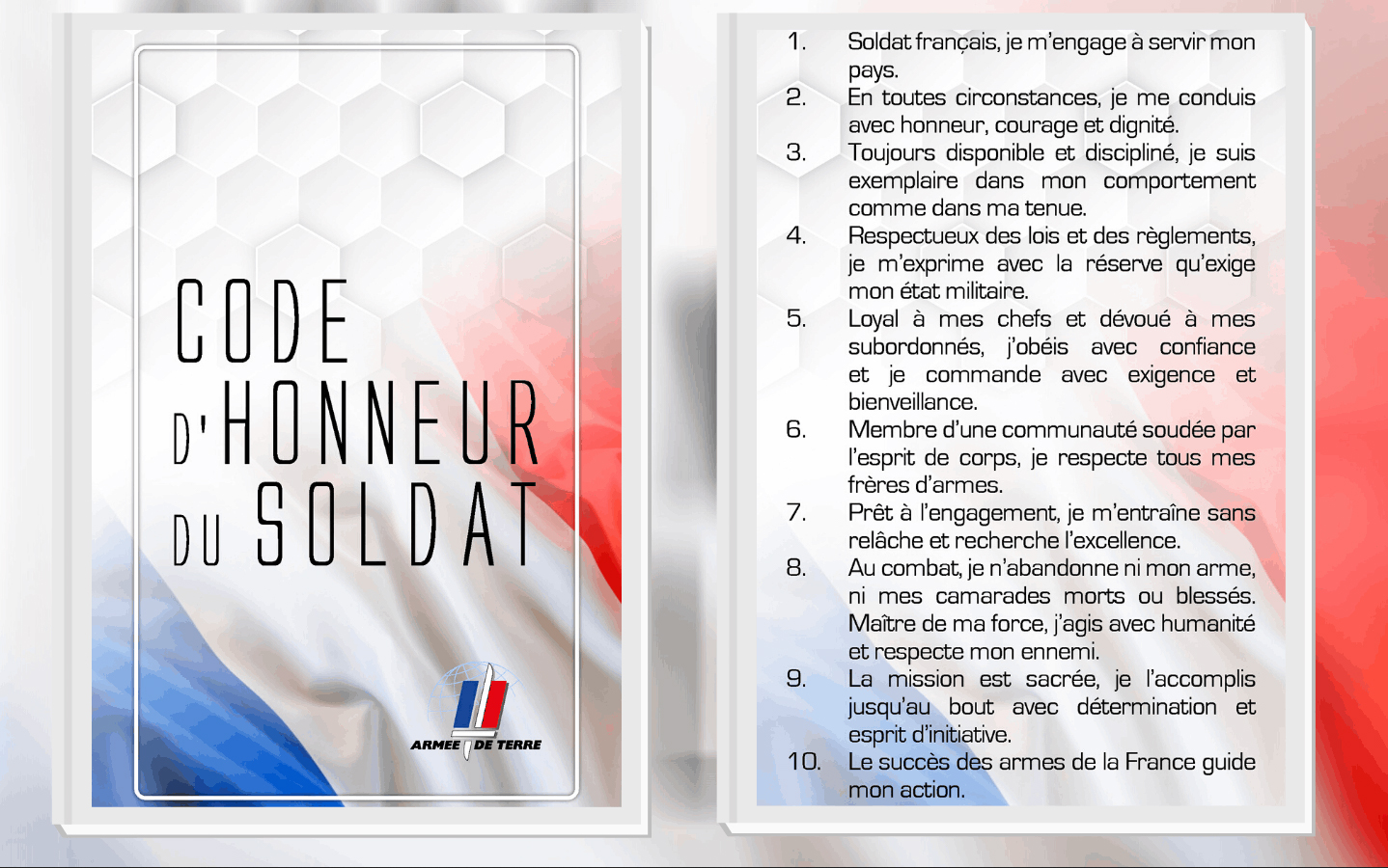 Les 10 articles du code d'honneur du soldat.